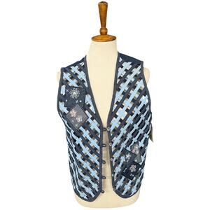 NWT Vintage Napa Valley Denim Chambray Floral Vest Feminine Cottagecore Size S